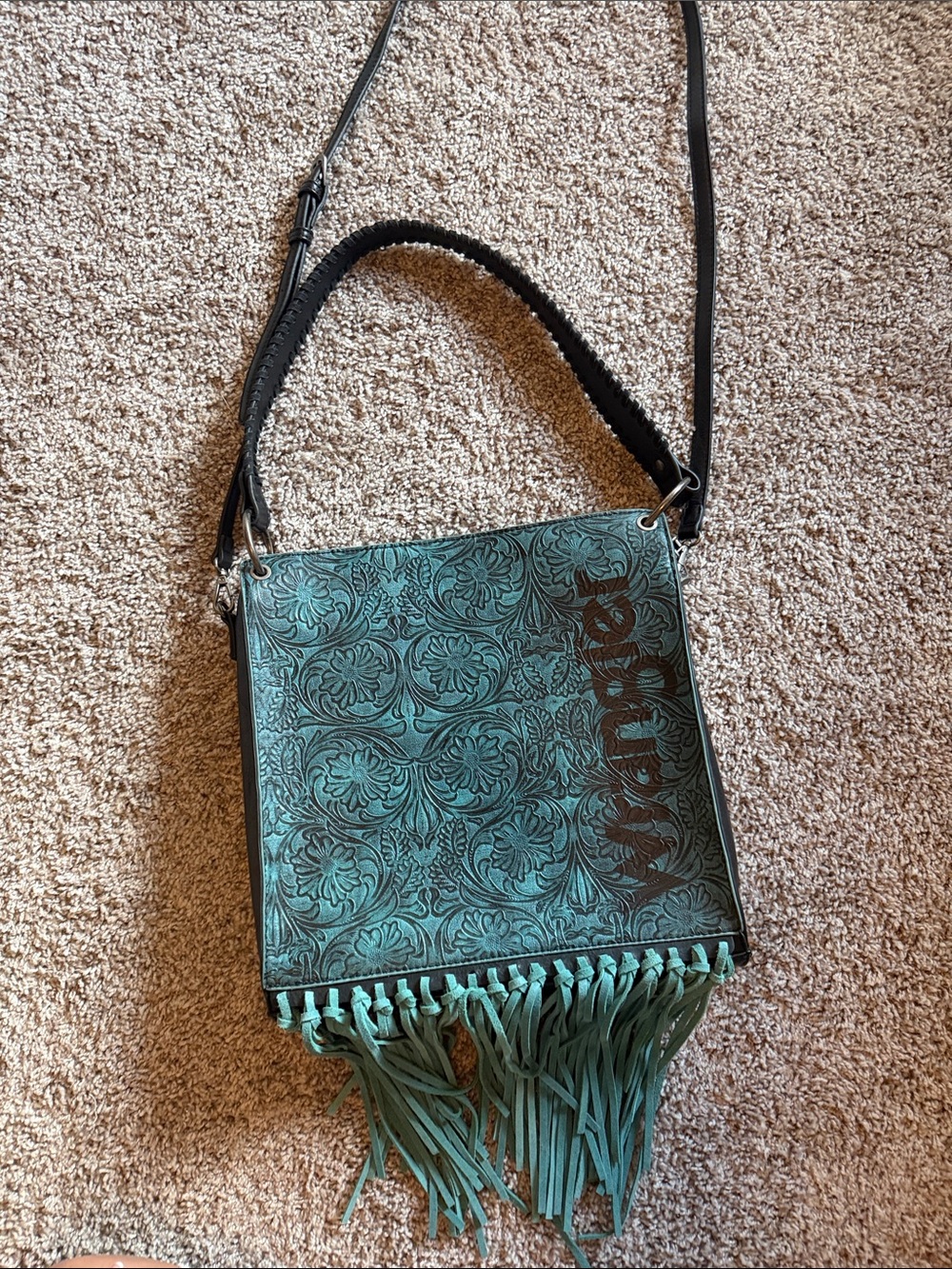 Wrangler Floral Embossed Fringe Concealed Carry Hobo/Crossbody